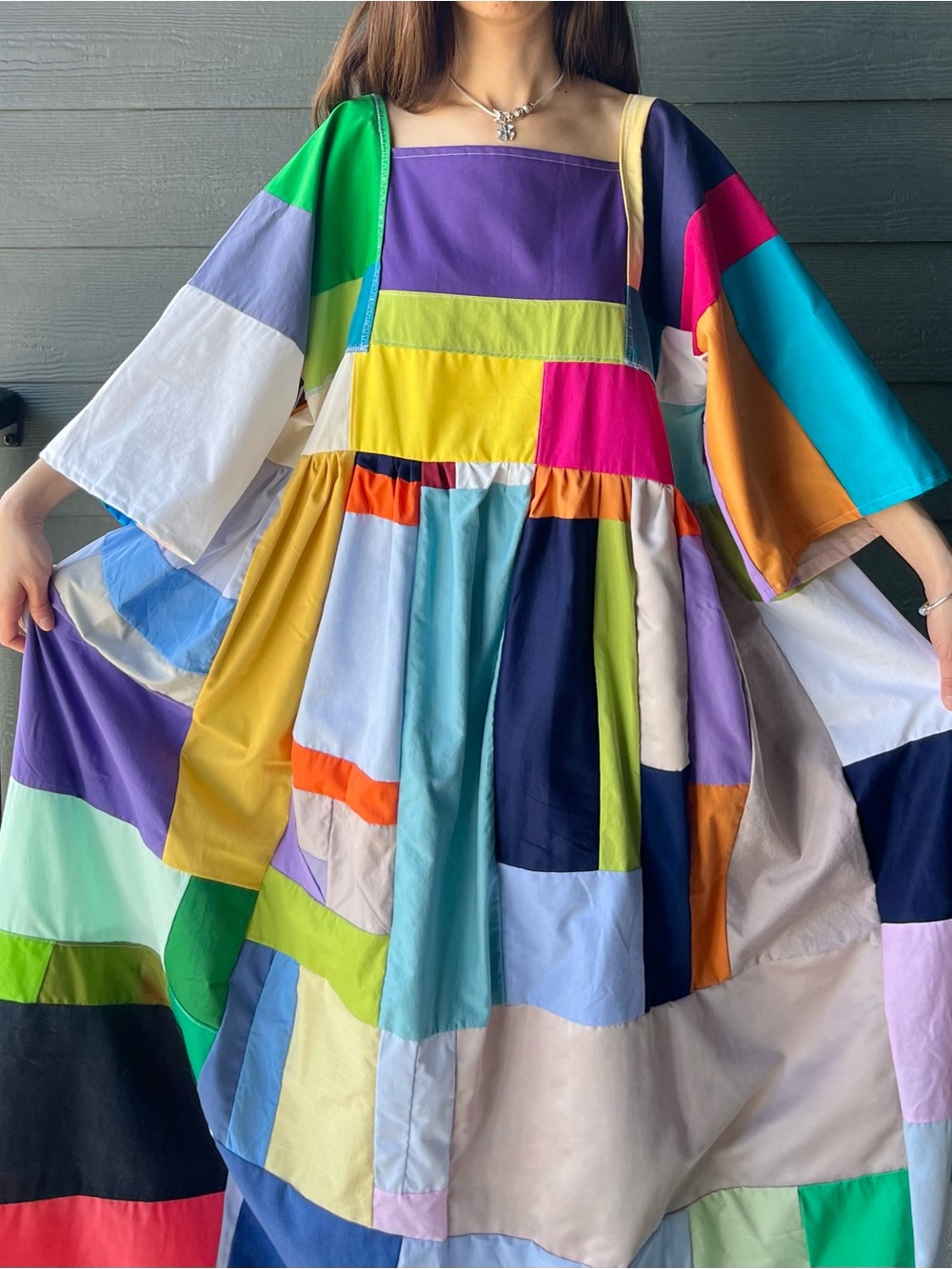 Handmade Quilted Patchwork Colorblock Dress SKU 07081 - Picture 14 of 16
